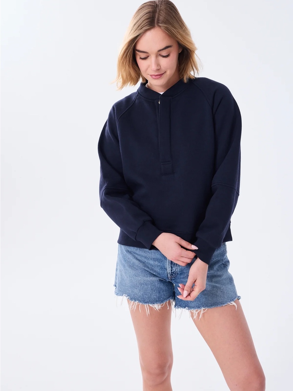 Alice Walk The Henley Sweatshirt Navy 100% Cotton Size M Excellent Condition!